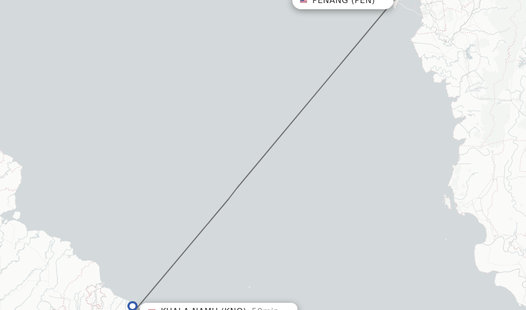 Flights from Penang to Kuala Namu route map