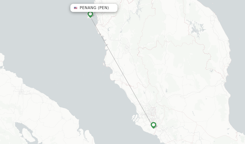 Route map with flights from Penang with Malaysia Airlines
