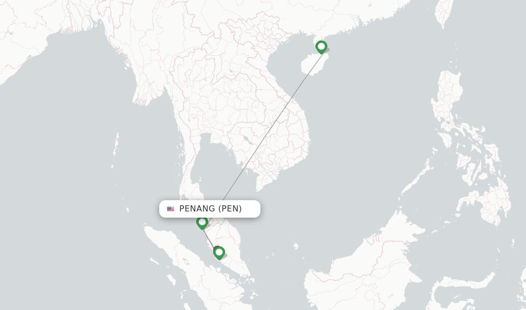 Route map with flights from Penang with Batik Air