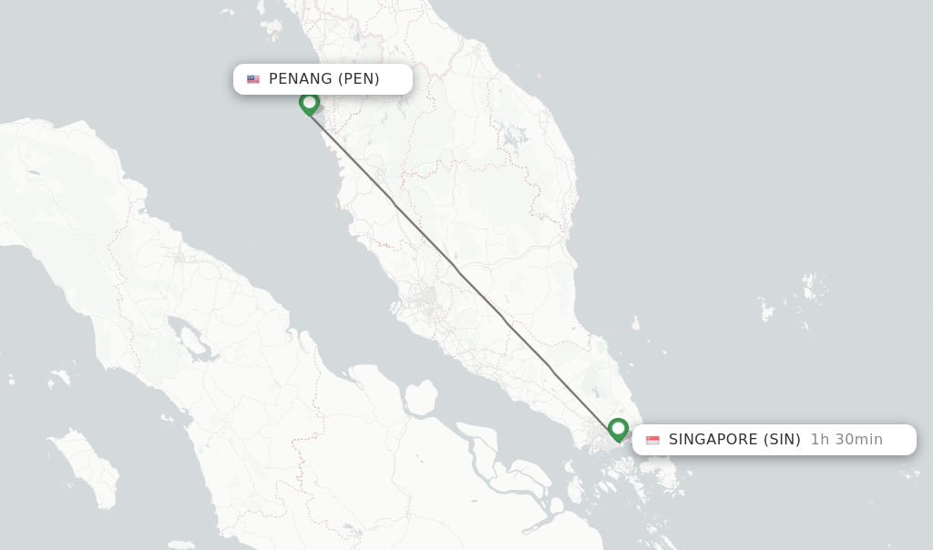 Flights from Penang to Singapore route map