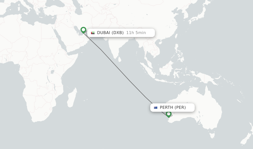 Flights from Perth to Dubai route map