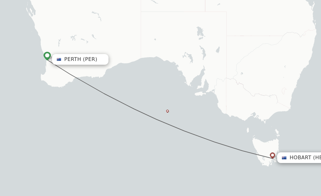 Flights from Perth to Hobart route map