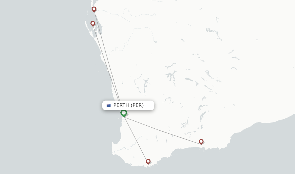Route map with flights from Perth with Rex