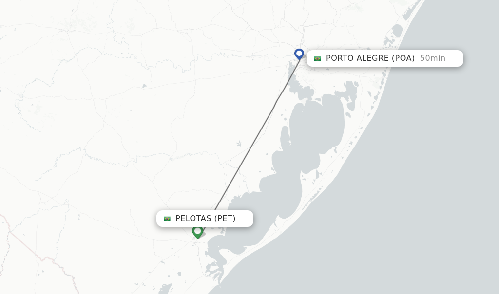 Flights from Pelotas to Porto Alegre route map
