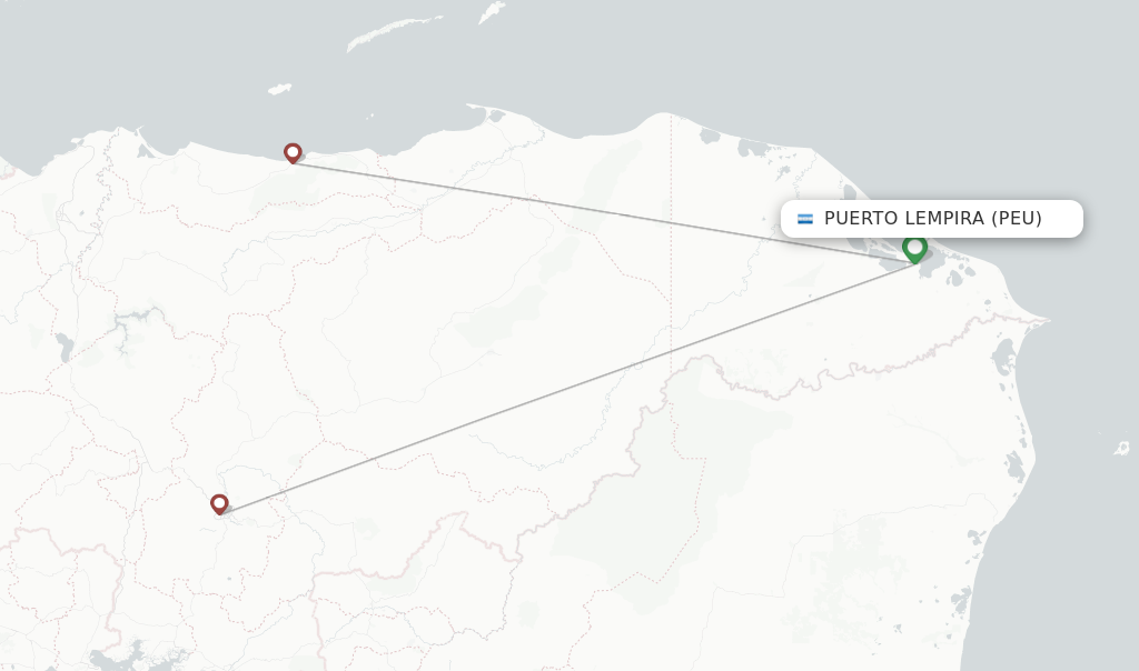 Route map with flights from Puerto Lempira with CM Airlines