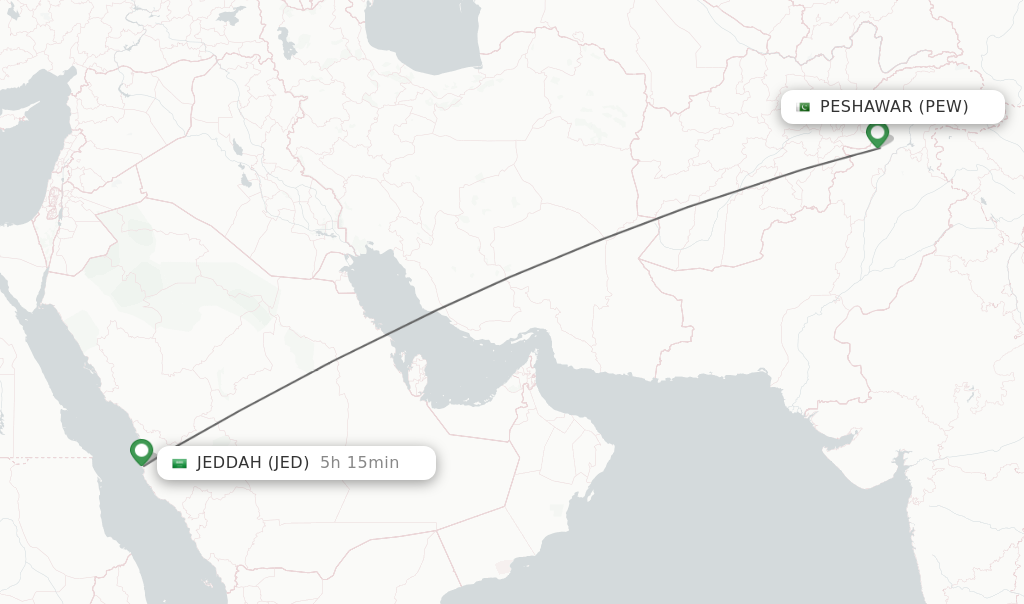 Flights from Peshawar to Jeddah route map