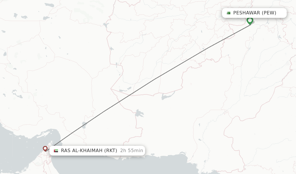 Flights from Peshawar to Ras al-Khaimah route map