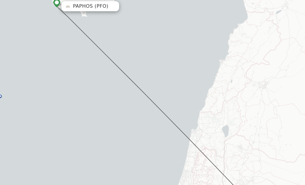 Flights from Paphos to Amman route map