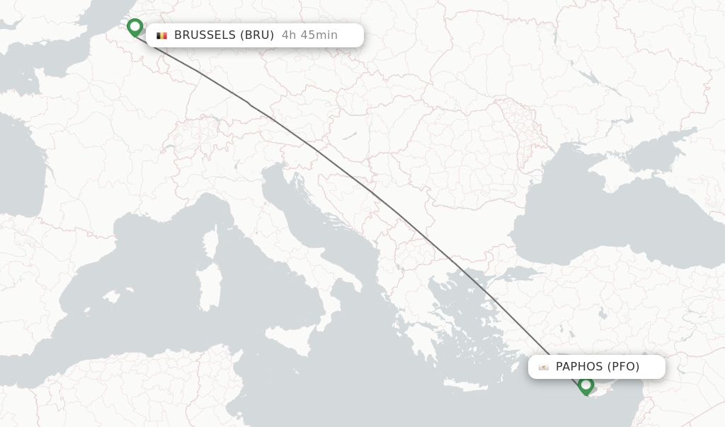 Flights from Paphos to Brussels route map
