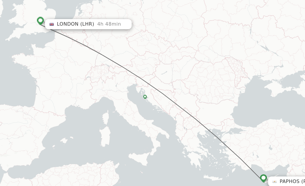 Flights from Paphos to London route map