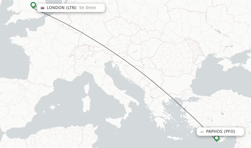 Flights from Paphos to London route map