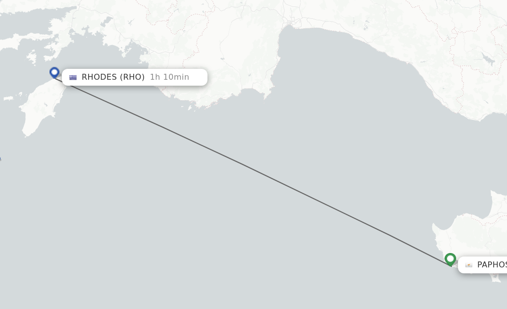 Flights from Paphos to Rhodes route map