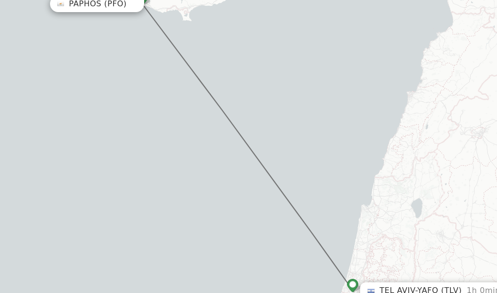 Flights from Paphos to Tel Aviv-Yafo route map