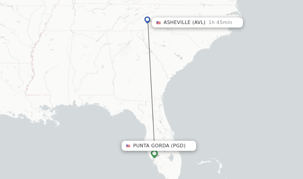 Flights from Punta Gorda to Asheville route map