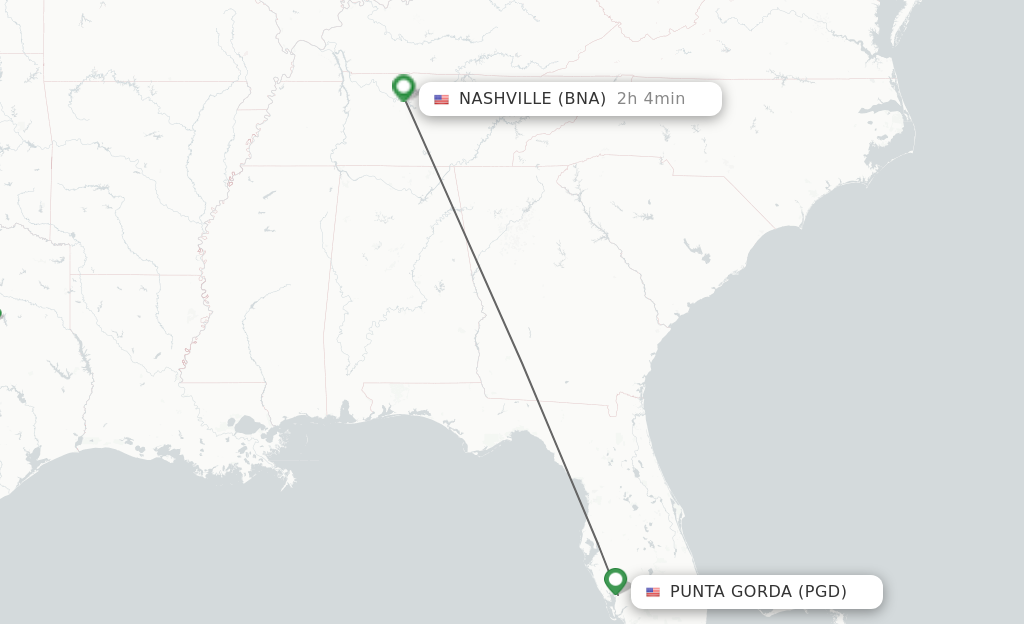 Flights from Punta Gorda to Nashville route map