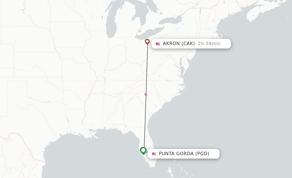 Flights from Punta Gorda to Akron route map