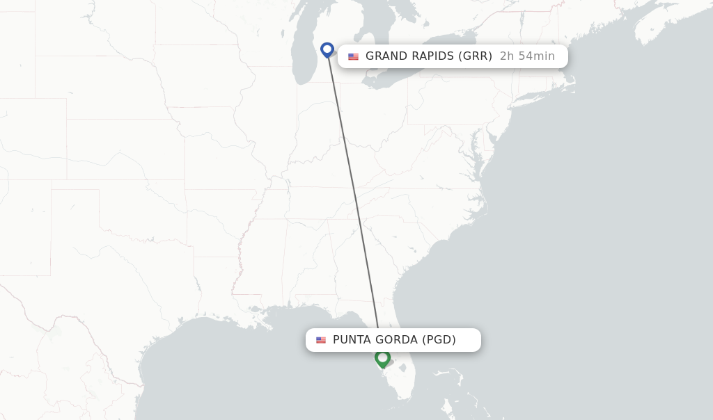 Flights from Punta Gorda to Grand Rapids route map