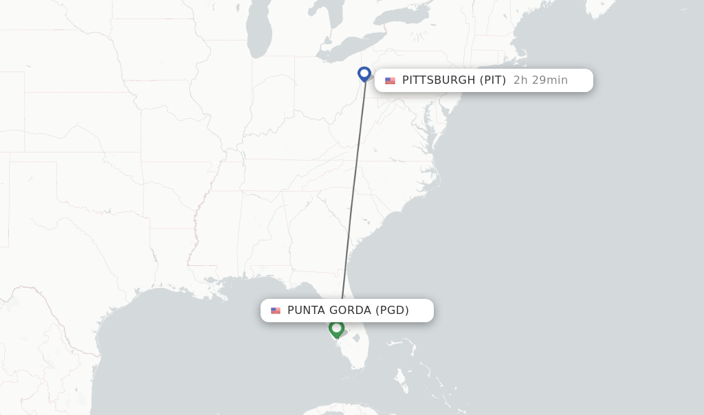 Flights from Punta Gorda to Pittsburgh route map