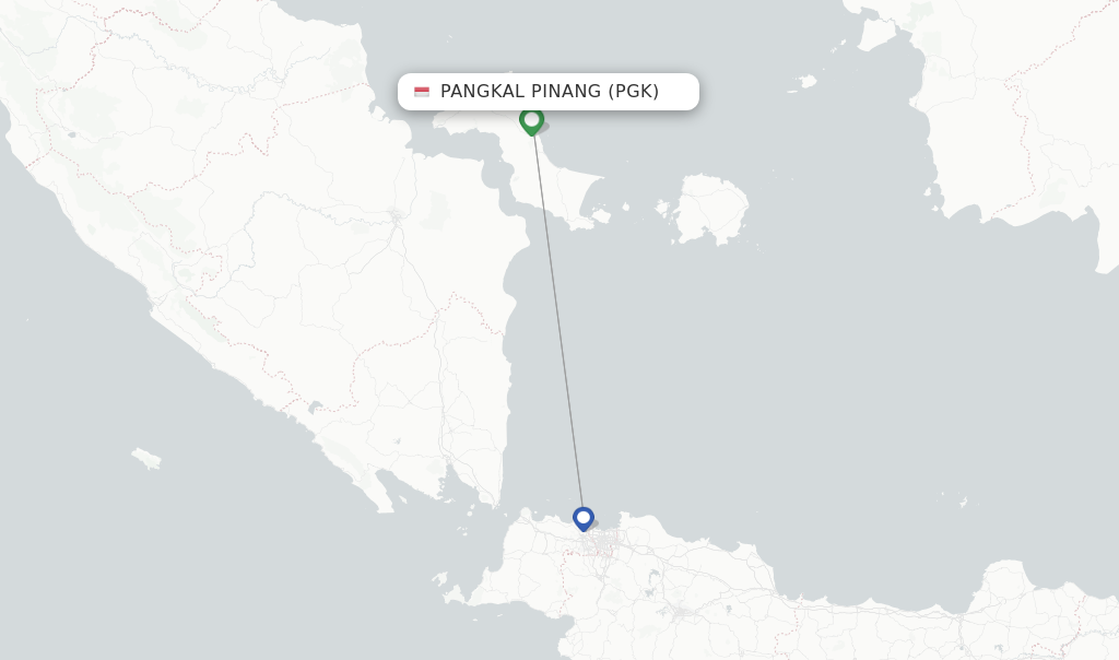 Route map with flights from Pangkal Pinang with Garuda Indonesia