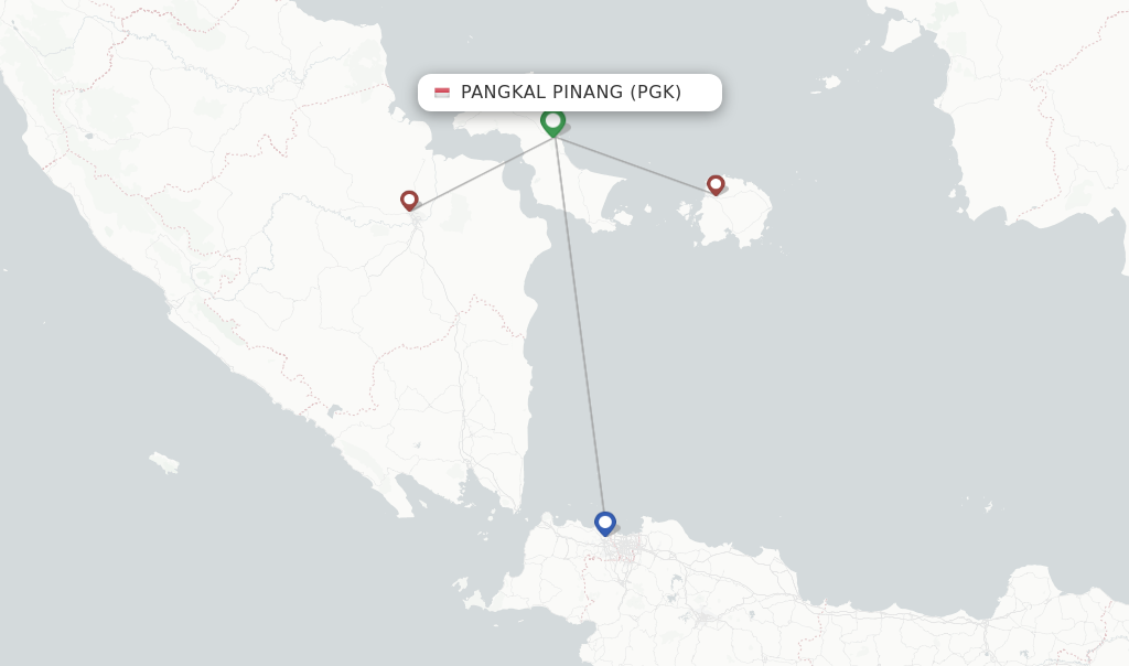 Route map with flights from Pangkal Pinang with Lion Air