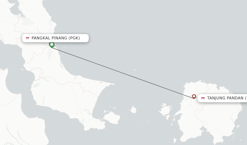 Flights from Pangkal Pinang to Tanjung Pandan route map