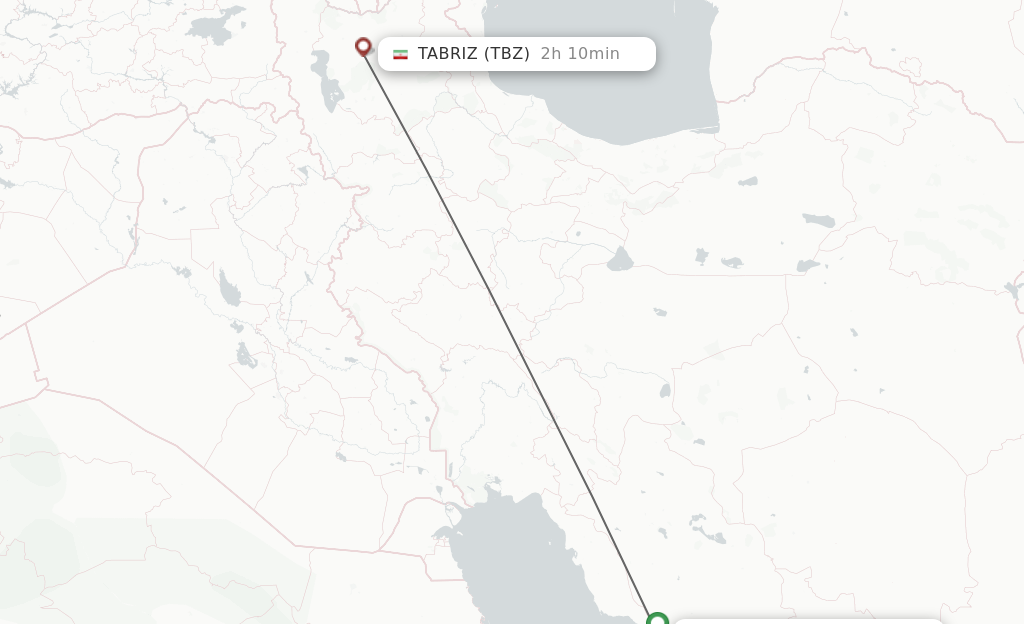 Flights from Ala'Marvdasht to Tabriz route map