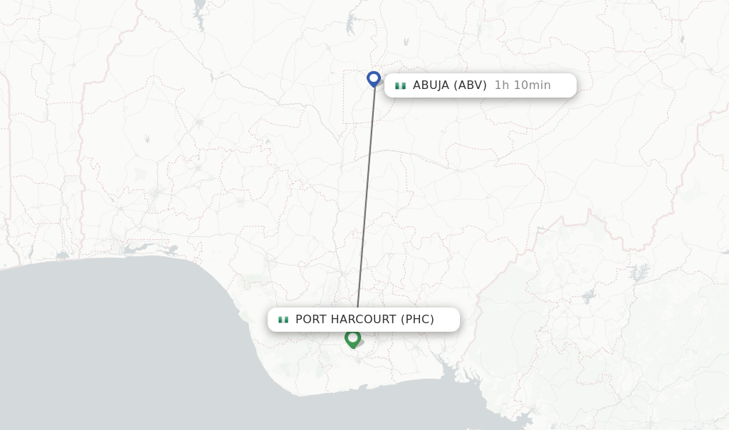 Flights from Port Harcourt to Abuja route map