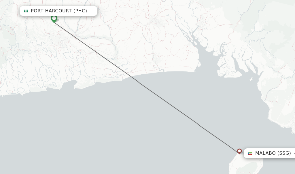 Flights from Port Harcourt to Malabo route map