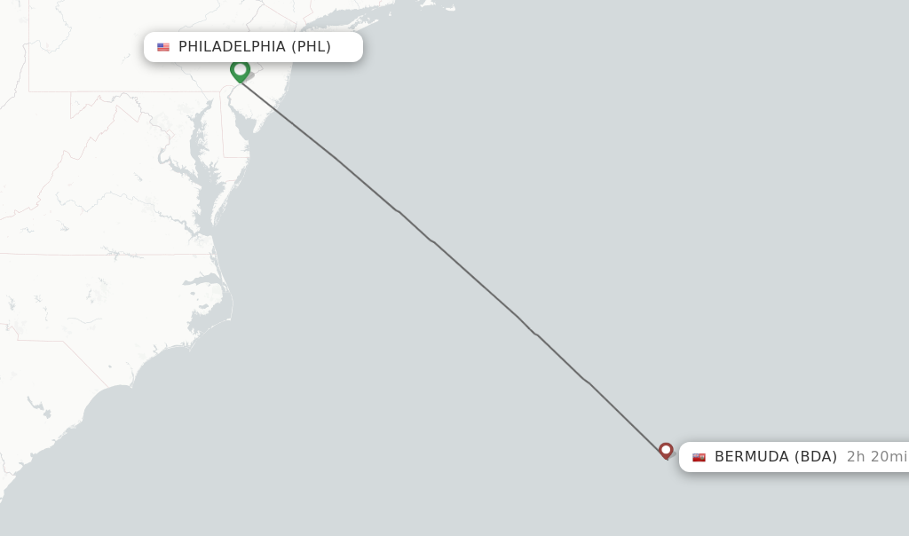Flights from Philadelphia to Bermuda route map