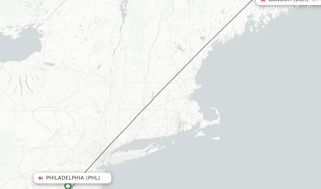 Flights from Philadelphia to Bangor route map