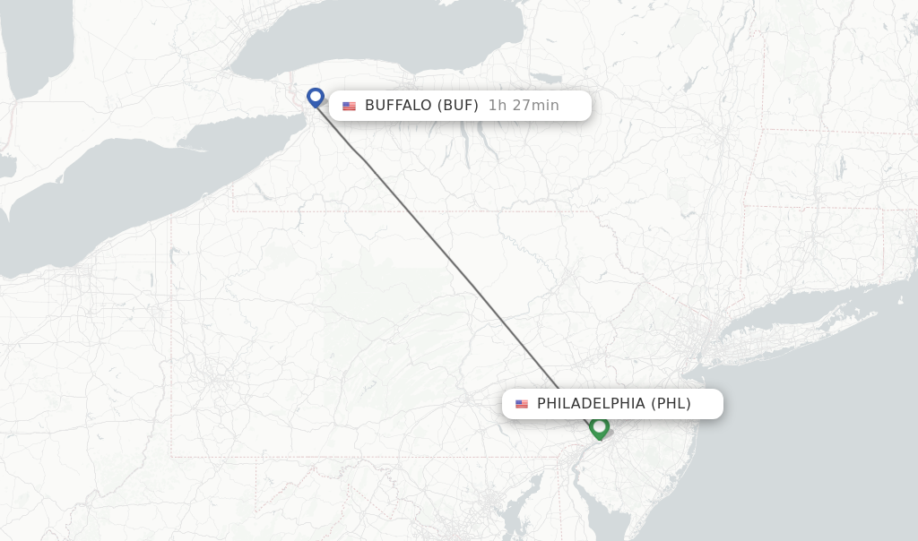 Flights from Philadelphia to Buffalo route map