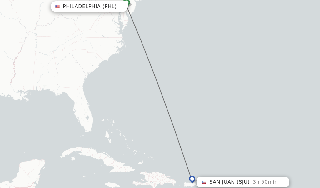 Flights from Philadelphia to San Juan route map