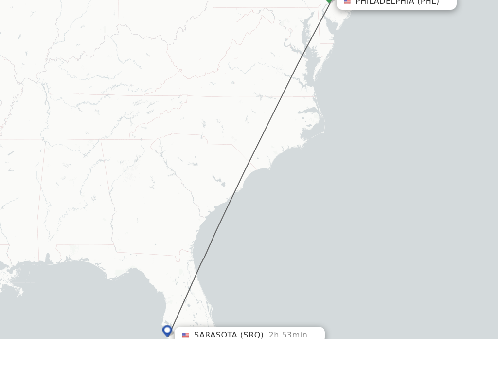 Flights from Philadelphia to Sarasota route map