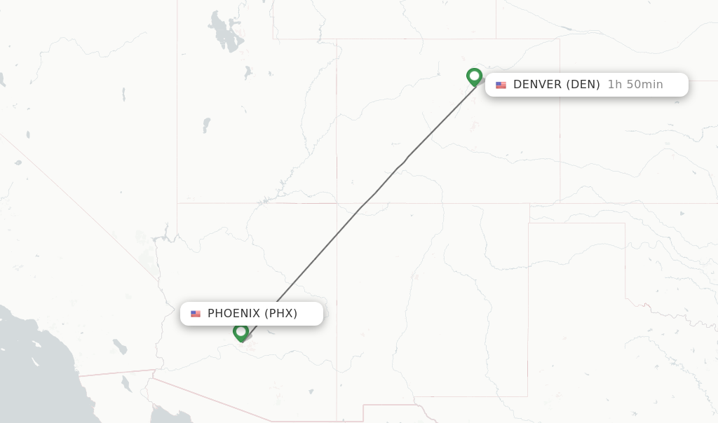 Flights from Phoenix to Denver route map