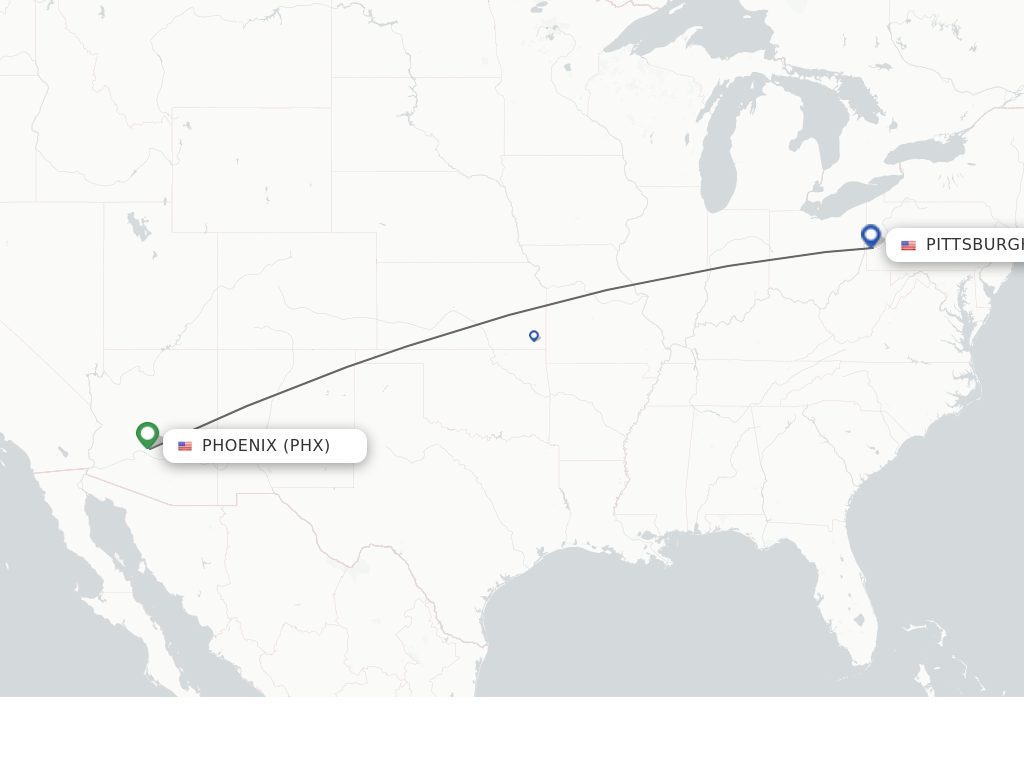 Flights from Phoenix to Pittsburgh route map