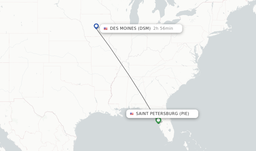 Flights from Saint Petersburg to Des Moines route map