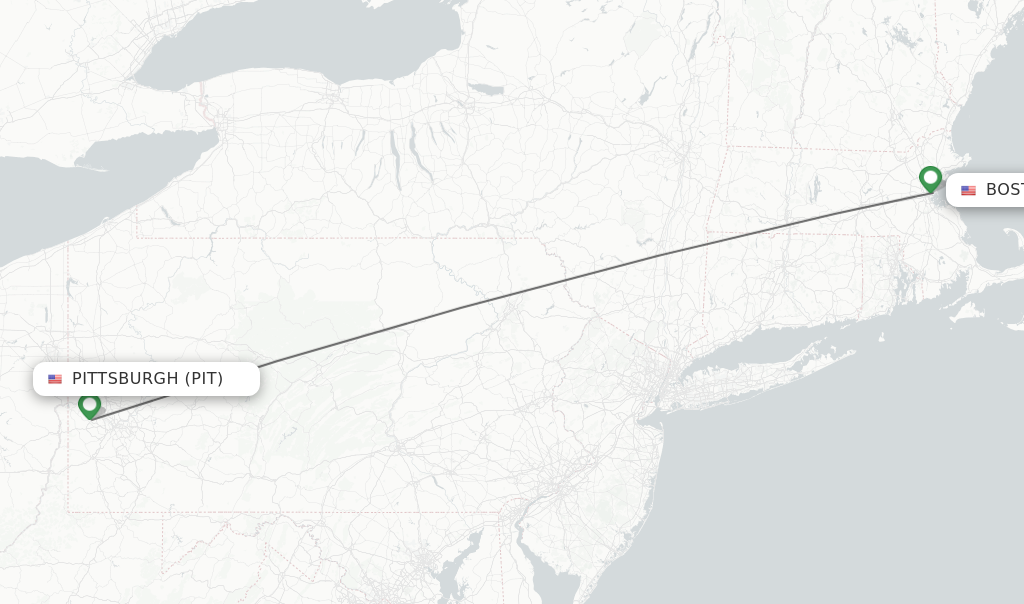 Flights from Pittsburgh to Boston route map