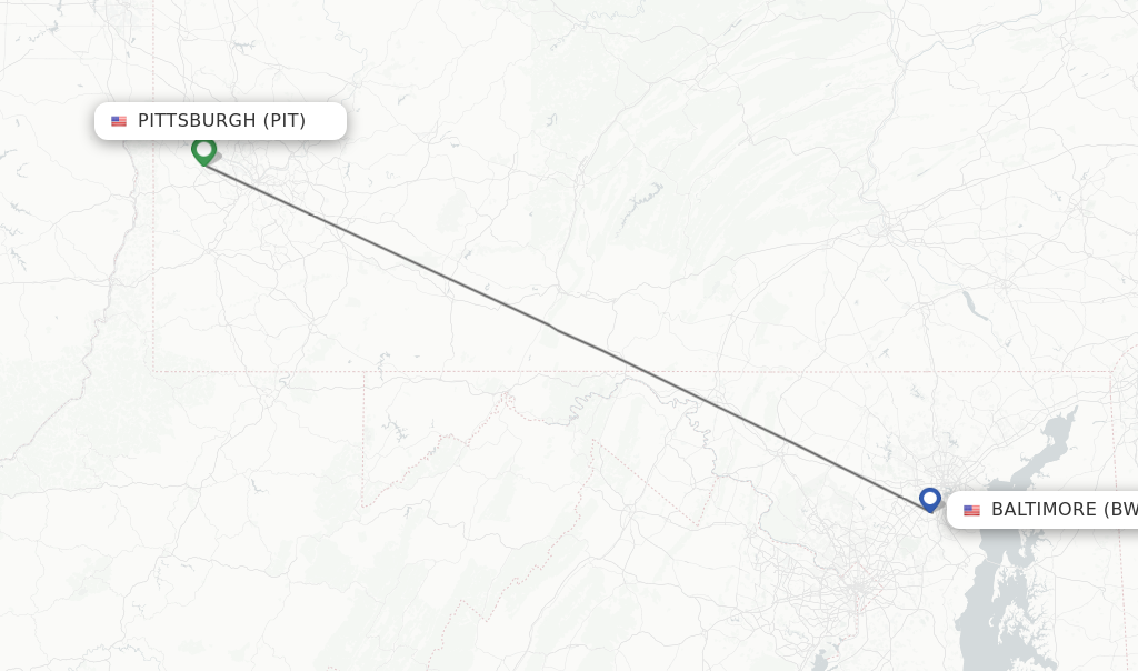 Flights from Pittsburgh to Baltimore route map