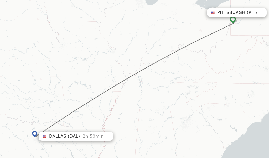 Flights from Pittsburgh to Dallas route map