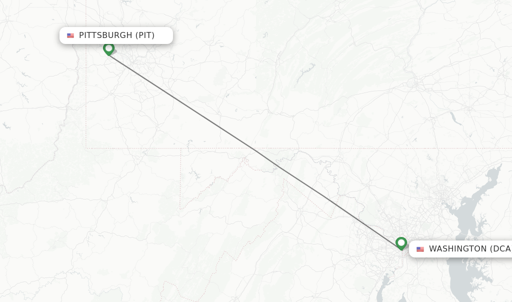Flights from Pittsburgh to Washington route map
