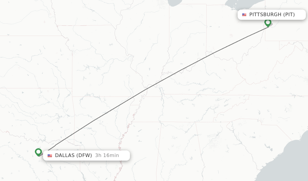 Flights from Pittsburgh to Dallas route map