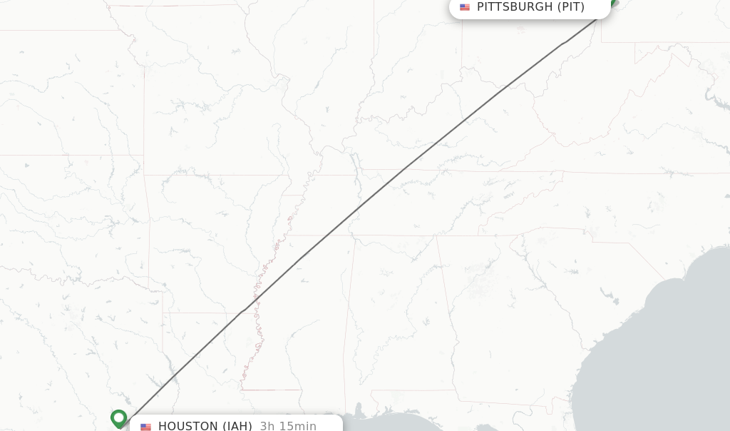 Flights from Pittsburgh to Houston route map