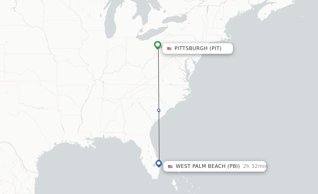 Flights from Pittsburgh to West Palm Beach route map