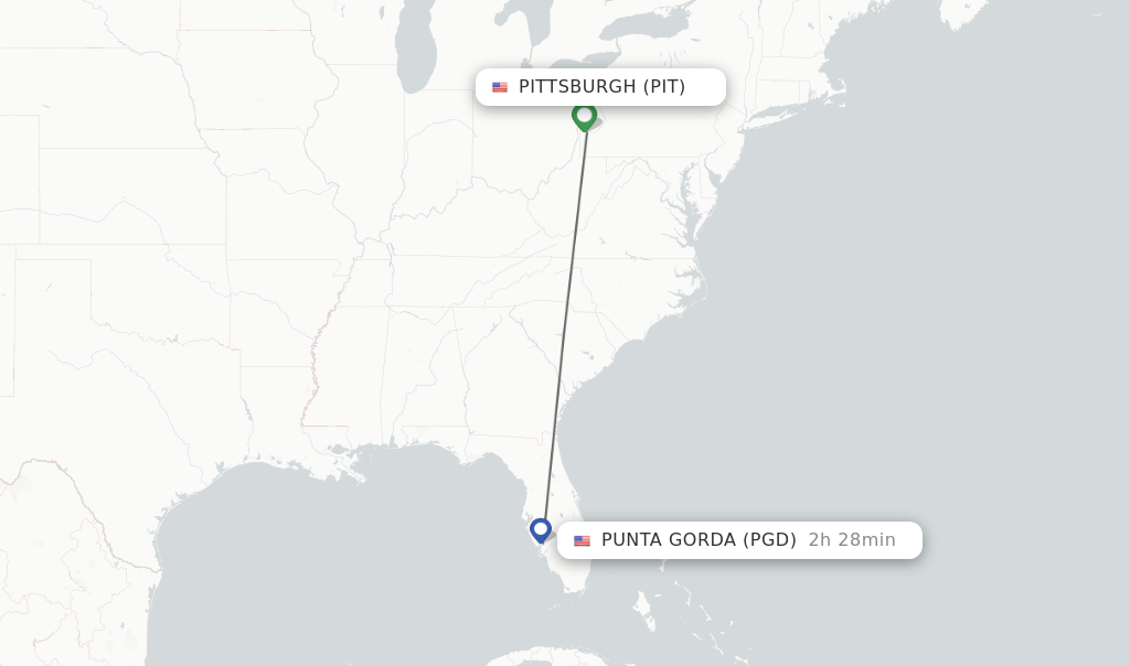 Flights from Pittsburgh to Punta Gorda route map
