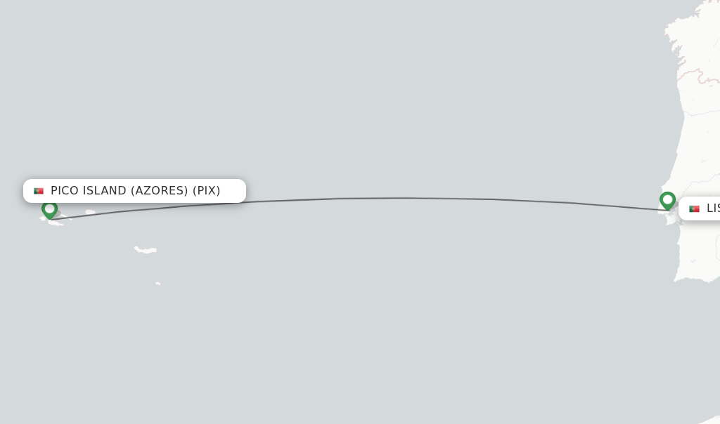 Flights from Pico Island (Azores) to Lisbon route map