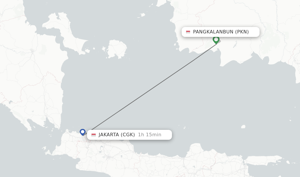 Flights from Pangkalanbun to Jakarta route map
