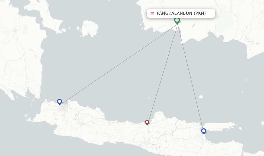 Route map with flights from Pangkalanbun with Nam Air