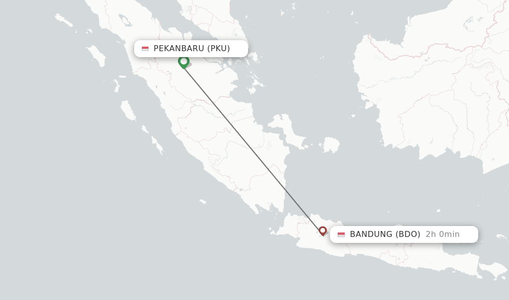 Flights from Pekanbaru to Bandung route map