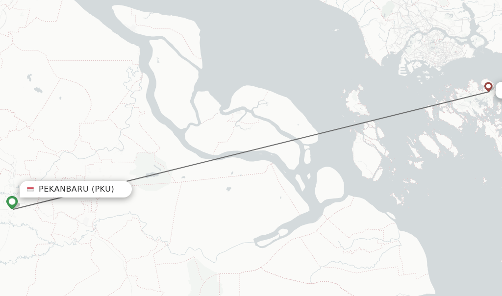 Flights from Pekanbaru to Batam route map