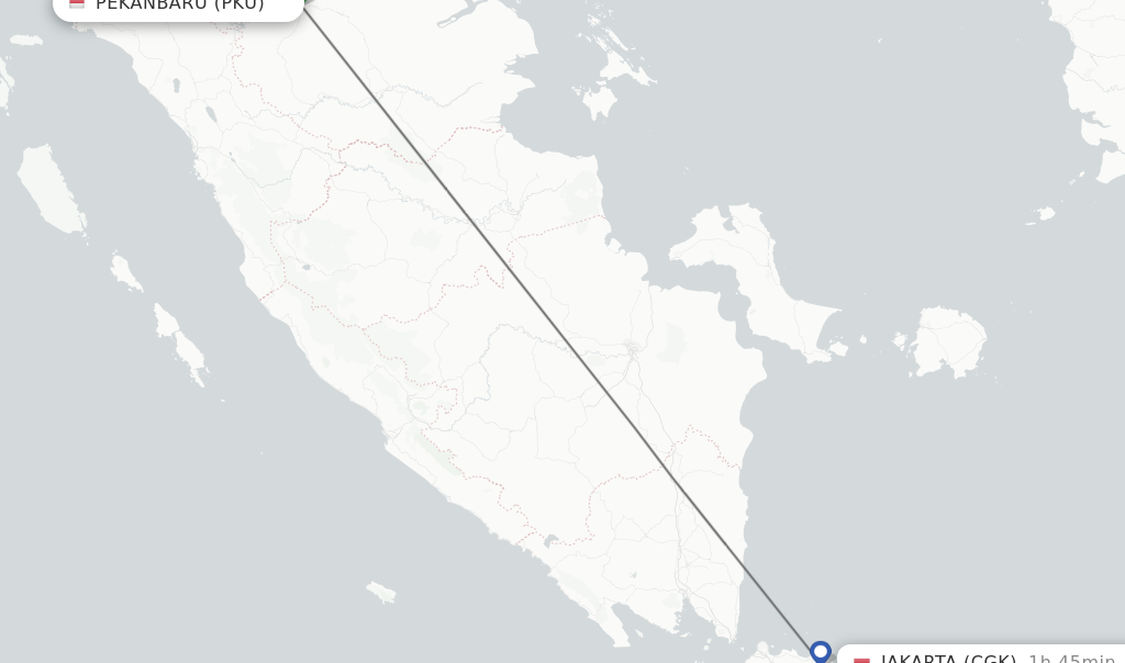 Flights from Pekanbaru to Jakarta route map